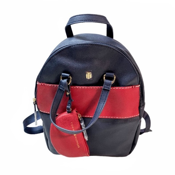 NWT Tommy Hilfiger Red & Blue Medium Backpack With Pouch - Picture 2 of 16